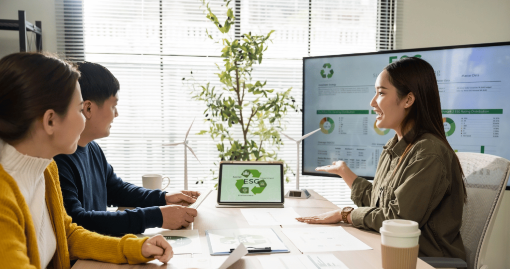 Équipe RH pilotant la politique RSE et les engagements ESG de l'entreprise — reporting social et diversité